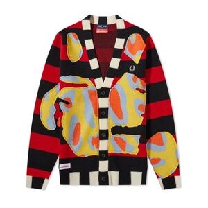 FRED PERRY x Charles Jeffrey Loverboy Intarsia-knit Cardigan in size M